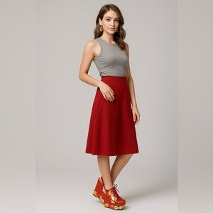 1053- Stuart Weitzman Red Floral Lace-Up Platform Wedge Heels Size 9